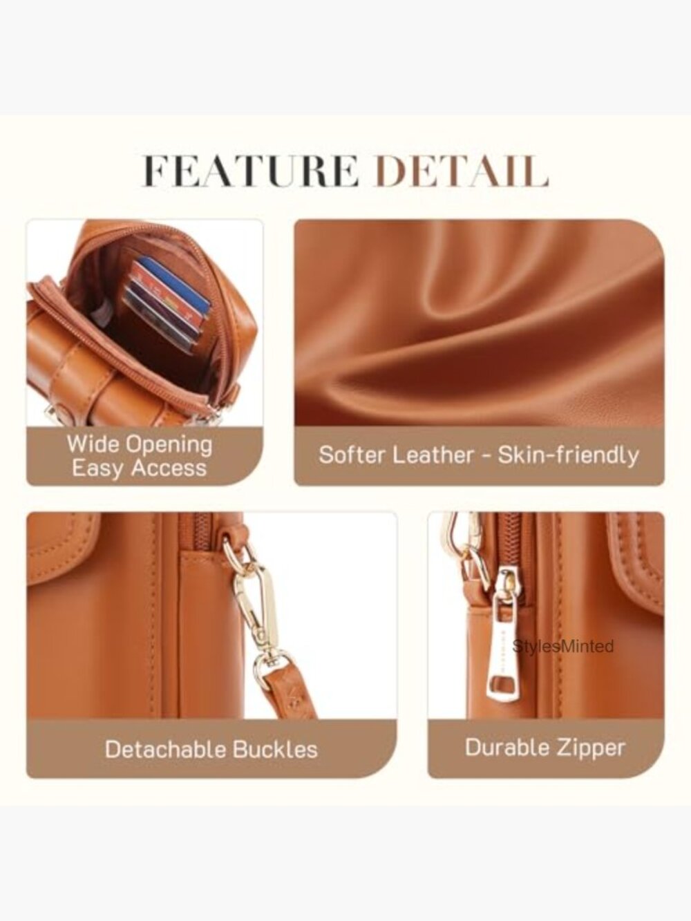 Small Vegan Leather Crossbody Bag with RFID Phone Pocket - Picture 6 of 7